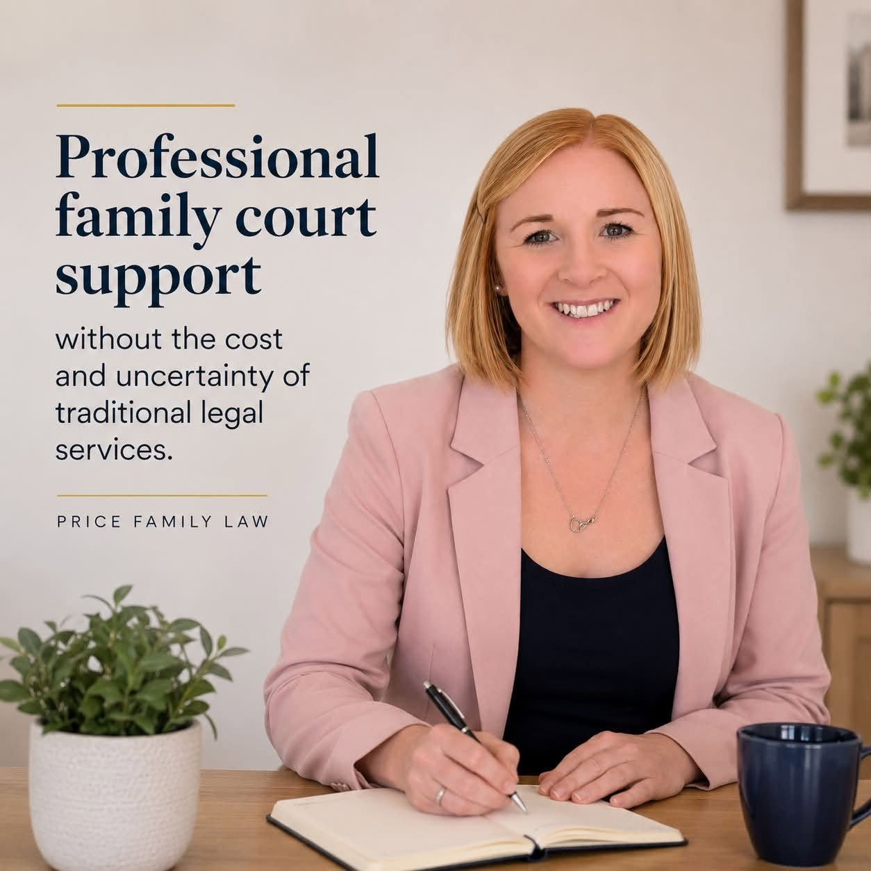 Helen Price reviewing a client's case papers at her desk